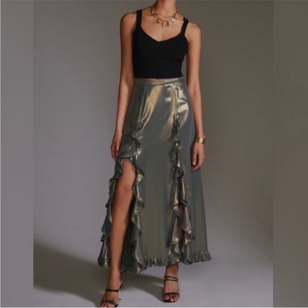 NWT Anthropologie Metallic Skirt with Ruffle Detail